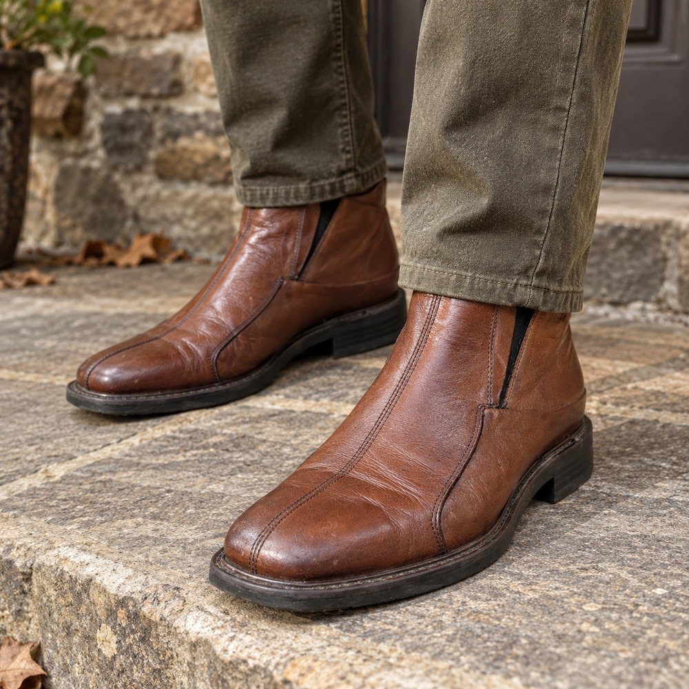 Franco Fortini Ankle Boots Brown Leather Square Toe Italian Dress Men's 10 M